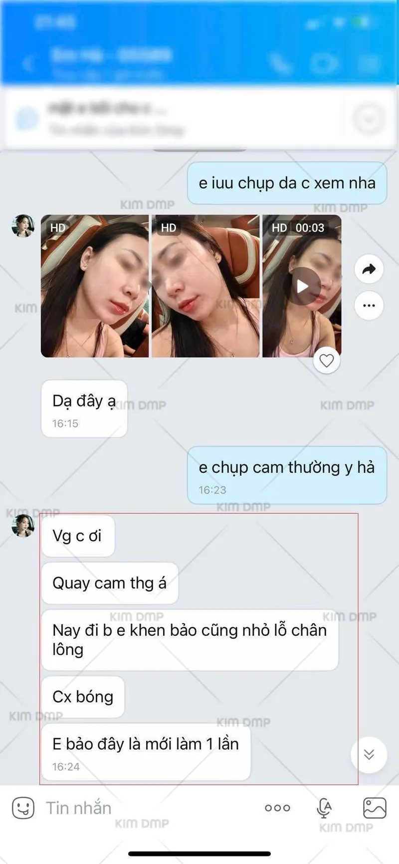 Tin nhắn khách hàng gửi lại hình ảnh da sau khi chăm sóc