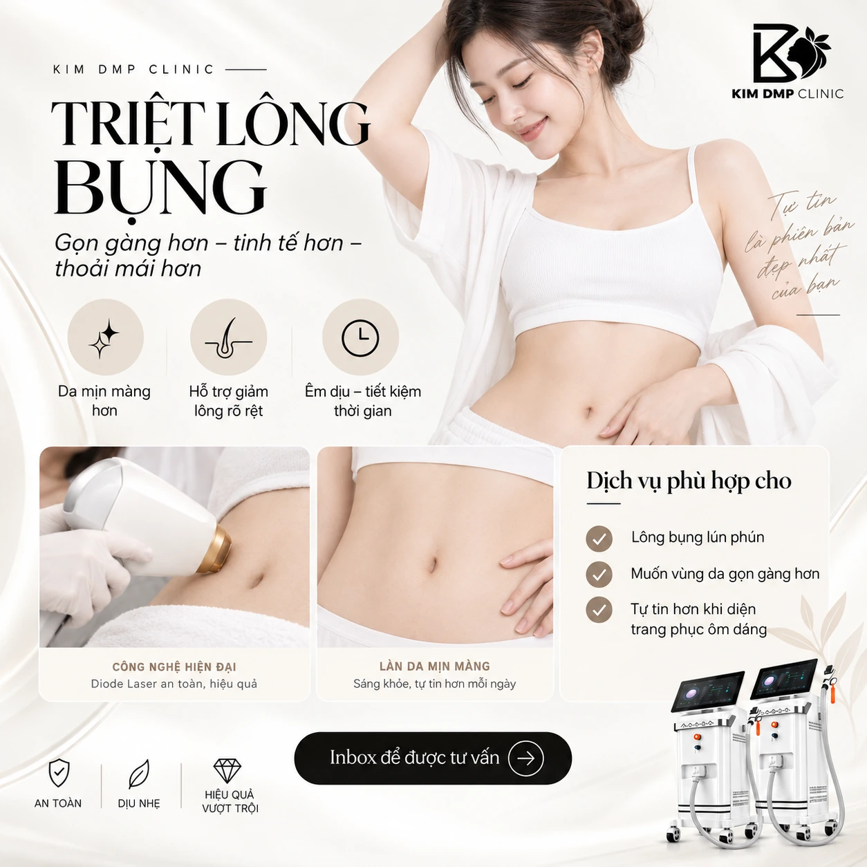 Triệt lông bụng bằng công nghệ Diode Laser tại Kim DMP Gò Vấp