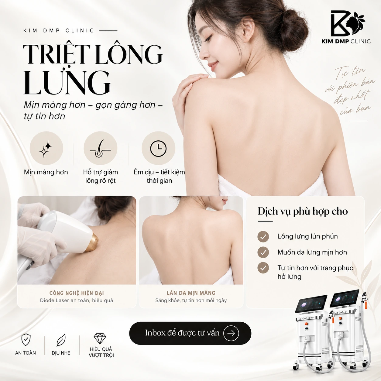 Triệt lông lưng bằng công nghệ Diode Laser tại Kim DMP Gò Vấp