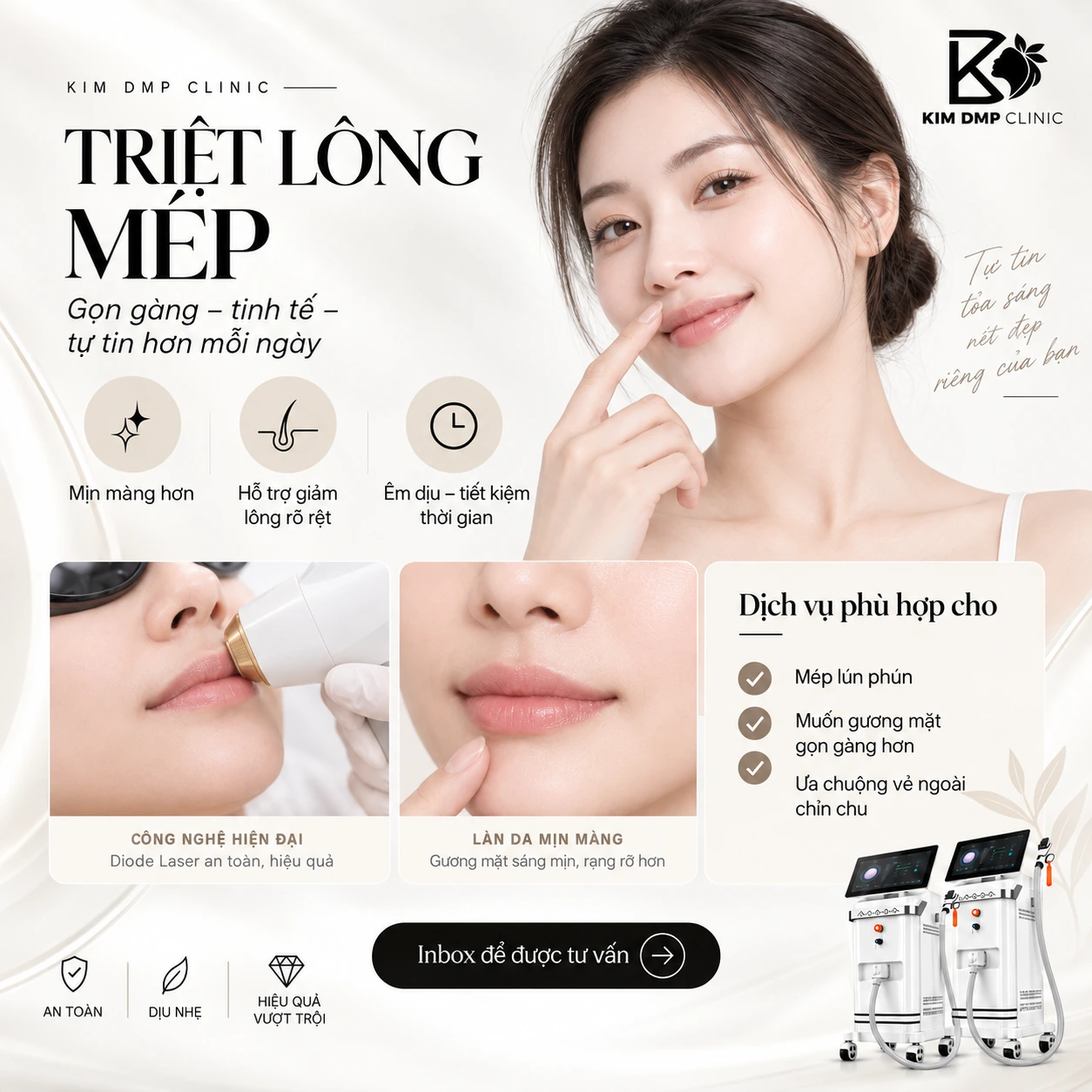 Triệt lông mép bằng công nghệ Diode Laser tại Kim DMP Gò Vấp